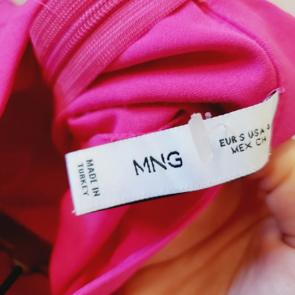 Mango Barbie Pink Mockneck Retro Ruched Tie Front Dress S - Picture 6 of 7